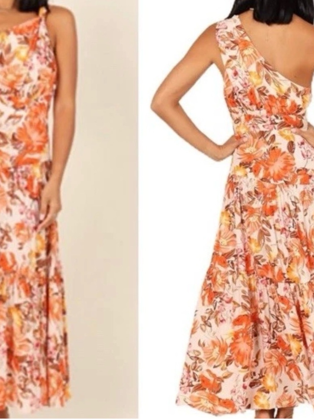 Petal & Pup Orange and Cream One-Shoulder Maxi Dress